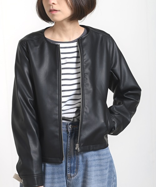 rps（アールピーエス）の「ノーカラーライダースジャケット（ライダースジャケット・レディース・ブラック/アイボリー/グレイッシュベージュ・M）」の16枚目の写真