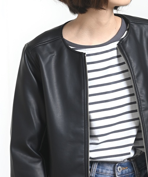 rps（アールピーエス）の「ノーカラーライダースジャケット（ライダースジャケット・レディース・ブラック/アイボリー/グレイッシュベージュ・M）」の19枚目の写真