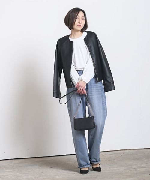 rps（アールピーエス）の「ノーカラーライダースジャケット（ライダースジャケット・レディース・ブラック/アイボリー/グレイッシュベージュ・M）」の20枚目の写真