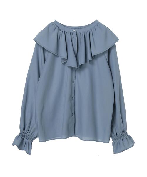 earth music&ecology（アースミュージックアンドエコロジー）の「フリルカラーブラウス*（シャツ/ブラウス・レディース・オフホワイト/サックスブルー・FREE）」の4枚目の写真