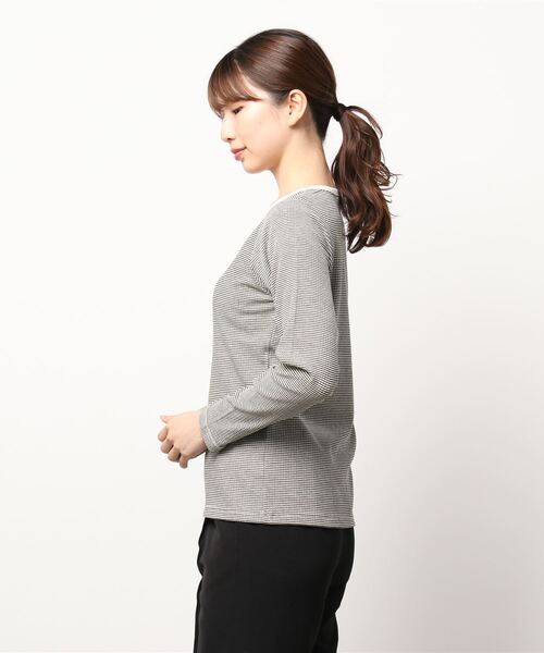 Lugnoncure（ルノンキュール）の「リブボーダーTシャツ（Tシャツ/カットソー・レディース・オフホワイト/グリーン/ベージュ・ﾌﾘ-）」の4枚目の写真