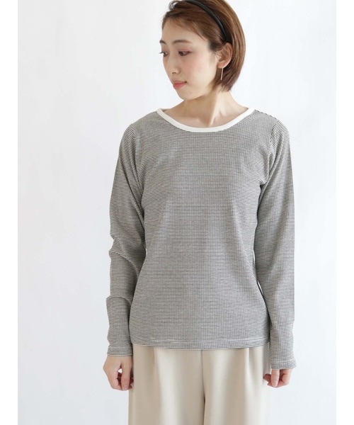 Lugnoncure（ルノンキュール）の「リブボーダーTシャツ（Tシャツ/カットソー・レディース・オフホワイト/グリーン/ベージュ・ﾌﾘ-）」の2枚目の写真