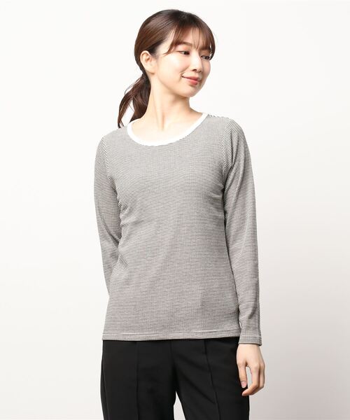 Lugnoncure（ルノンキュール）の「リブボーダーTシャツ（Tシャツ/カットソー・レディース・オフホワイト/グリーン/ベージュ・ﾌﾘ-）」の6枚目の写真