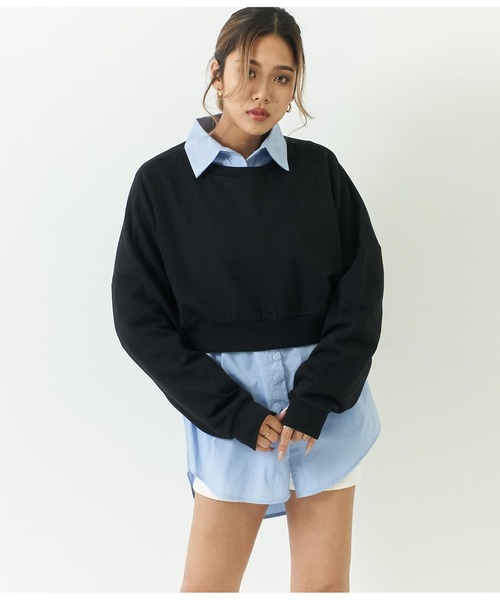 ANAP（アナップ）の「クロップド裏毛プルオーバー（スウェット・レディース・ホワイト/ベージュ/ライトグレー/ブルー/ブラック・FREE）」の3枚目の写真