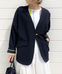 Q | ストレッチツイル着流しジャケット(ノーカラージャケット)