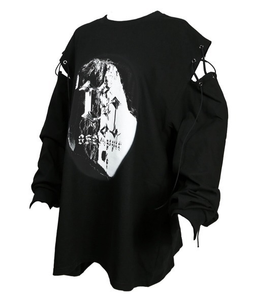 ROSEAPPLE STUDIO(ローズアップルスタジオ)の「【ROSEAPPLE STUDIO/ローズアップルスタジオ】221-EYELET GRAPHIC LONG-SLEEVE T-SHIRTS/アイレットグラフィックロンT 長袖Tシャツ ハトメ(Tシャツ/カットソー・メンズ・ホワイト/ブラック・ONE SIZE)」の2枚目の写真