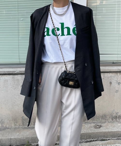 DouDou(ドゥドゥ)の「スラブツイルノーカラージャケット(ノーカラージャケット・レディース・チャコールグレー/ベージュ/ブルー・FREE)」の7枚目の写真