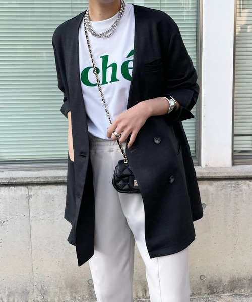 DouDou(ドゥドゥ)の「スラブツイルノーカラージャケット(ノーカラージャケット・レディース・チャコールグレー/ベージュ/ブルー・FREE)」の20枚目の写真