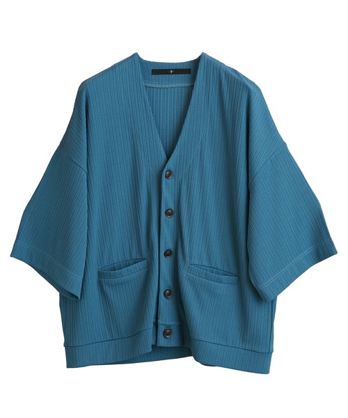 NO ID.（ノーアイディ）の「【NO ID.】Rib Half Sleeve V-Neck Cardigan / テレコ ハーフ スリーブ Vネック カーディガン（カーディガン/ボレロ・メンズ・ブラック/アイボリー/サックスブルー/グリーン・ONE SIZE）」の9枚目の写真