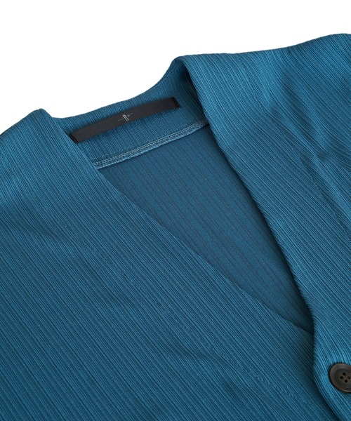 NO ID.（ノーアイディ）の「【NO ID.】Rib Half Sleeve V-Neck Cardigan / テレコ ハーフ スリーブ Vネック カーディガン（カーディガン/ボレロ・メンズ・ブラック/アイボリー/サックスブルー/グリーン・ONE SIZE）」の10枚目の写真