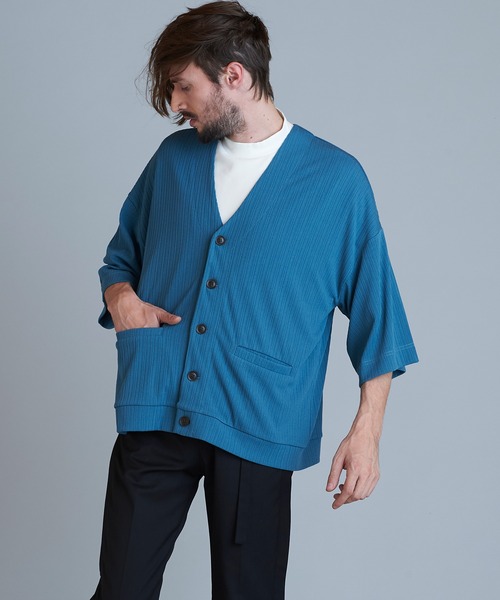 NO ID.（ノーアイディ）の「【NO ID.】Rib Half Sleeve V-Neck Cardigan / テレコ ハーフ スリーブ Vネック カーディガン（カーディガン/ボレロ・メンズ・ブラック/アイボリー/サックスブルー/グリーン・ONE SIZE）」の15枚目の写真