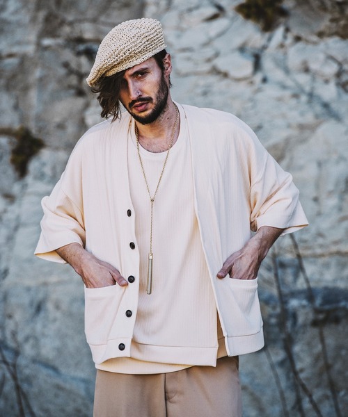 NO ID.（ノーアイディ）の「【NO ID.】Rib Half Sleeve V-Neck Cardigan / テレコ ハーフ スリーブ Vネック カーディガン（カーディガン/ボレロ・メンズ・ブラック/アイボリー/サックスブルー/グリーン・ONE SIZE）」の17枚目の写真