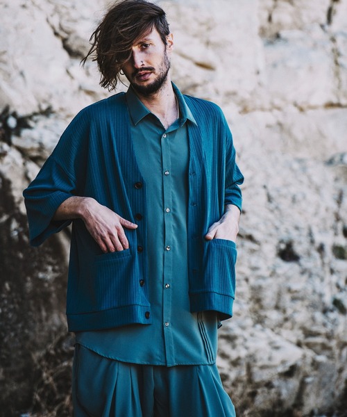 NO ID.（ノーアイディ）の「【NO ID.】Rib Half Sleeve V-Neck Cardigan / テレコ ハーフ スリーブ Vネック カーディガン（カーディガン/ボレロ・メンズ・ブラック/アイボリー/サックスブルー/グリーン・ONE SIZE）」の19枚目の写真