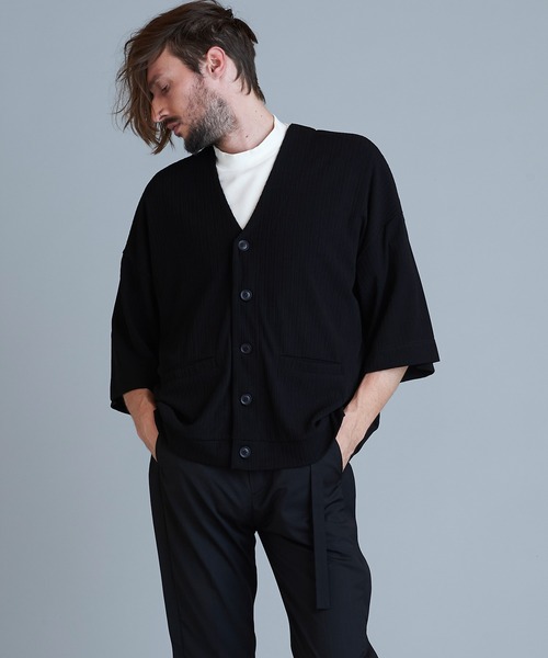NO ID.（ノーアイディ）の「【NO ID.】Rib Half Sleeve V-Neck Cardigan / テレコ ハーフ スリーブ Vネック カーディガン（カーディガン/ボレロ・メンズ・ブラック/アイボリー/サックスブルー/グリーン・ONE SIZE）」の20枚目の写真