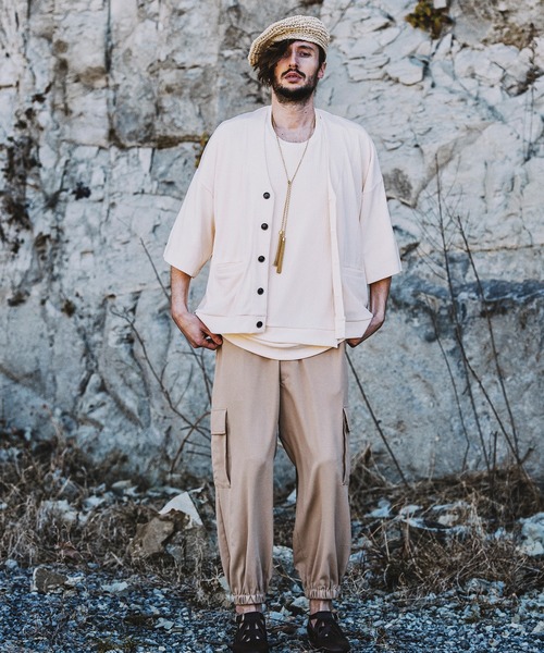 NO ID.（ノーアイディ）の「【NO ID.】Rib Half Sleeve V-Neck Cardigan / テレコ ハーフ スリーブ Vネック カーディガン（カーディガン/ボレロ・メンズ・ブラック/アイボリー/サックスブルー/グリーン・ONE SIZE）」の21枚目の写真