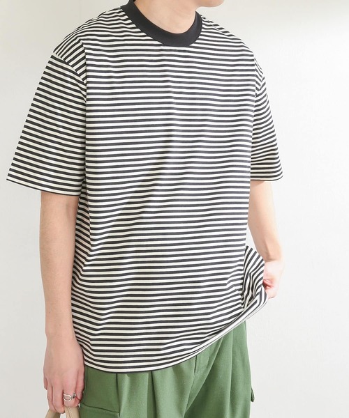 SENSE OF PLACE by URBAN RESEARCH(センスオブプレイスバイアーバンリサーチ)の「ボーダースムースシルケットTシャツ(5分袖)(Tシャツ/カットソー・メンズ・グリーン/ブラック/ネイビー・MEDIUM/LARGE)」の2枚目の写真