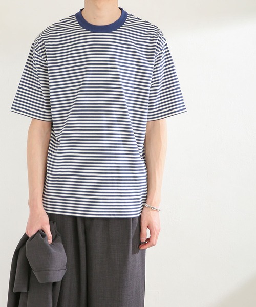 SENSE OF PLACE by URBAN RESEARCH(センスオブプレイスバイアーバンリサーチ)の「ボーダースムースシルケットTシャツ(5分袖)(Tシャツ/カットソー・メンズ・グリーン/ブラック/ネイビー・MEDIUM/LARGE)」の9枚目の写真