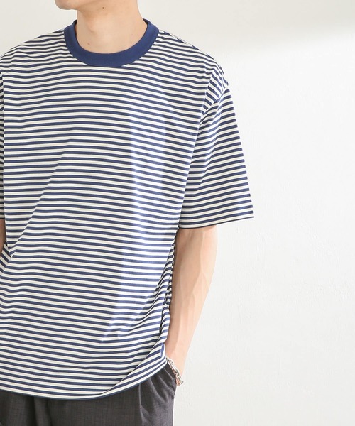 SENSE OF PLACE by URBAN RESEARCH(センスオブプレイスバイアーバンリサーチ)の「ボーダースムースシルケットTシャツ(5分袖)(Tシャツ/カットソー・メンズ・グリーン/ブラック/ネイビー・MEDIUM/LARGE)」の10枚目の写真