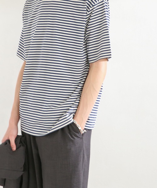 SENSE OF PLACE by URBAN RESEARCH(センスオブプレイスバイアーバンリサーチ)の「ボーダースムースシルケットTシャツ(5分袖)(Tシャツ/カットソー・メンズ・グリーン/ブラック/ネイビー・MEDIUM/LARGE)」の11枚目の写真