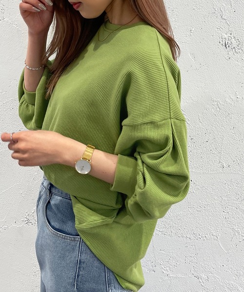 apres jour mignon(アプレジュールミニョン)の「袖ボリュームワッフルトップス【ZOZOTOWN限定アイテム】(Tシャツ/カットソー・レディース・ブラック/ライトイエロー/オレンジ/グリーン/ライトホワイト・フリー/X-LARGE)」の21枚目の写真