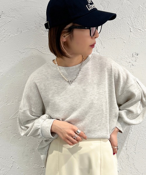 apres jour mignon(アプレジュールミニョン)の「袖ボリュームワッフルトップス【ZOZOTOWN限定アイテム】(Tシャツ/カットソー・レディース・ブラック/ライトイエロー/オレンジ/グリーン/ライトホワイト・フリー/X-LARGE)」の9枚目の写真