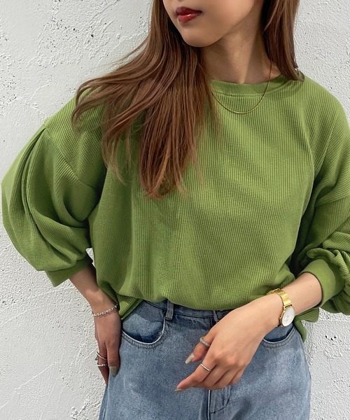 apres jour mignon(アプレジュールミニョン)の「袖ボリュームワッフルトップス【ZOZOTOWN限定アイテム】(Tシャツ/カットソー・レディース・ブラック/ライトイエロー/オレンジ/グリーン/ライトホワイト・フリー/X-LARGE)」の20枚目の写真