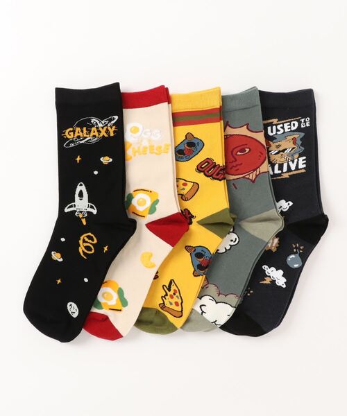 HOOK（フック）の「HOOK- 個性的なポップイラスト入りソックス 5足  