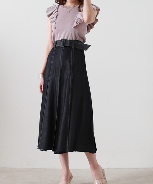 Cheek(チーク)の「デニム切り替えフレアスカート(デニムスカート・レディース・ブルー/ネイビー・SMALL/MEDIUM)」の12枚目の写真