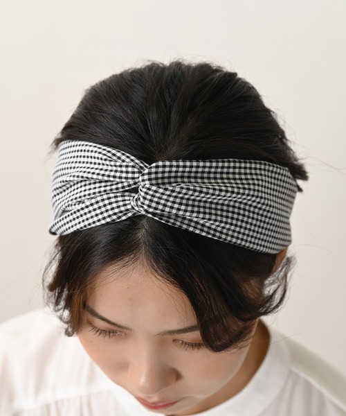 Monocoro toppi（モノコロトッピ）の「ギンガムチェック クロス ヘアターバン（ヘアバンド・レディース・ブラック/パープル/ピンク/イエロー/ブルー/グリーン・フリー）」の19枚目の写真