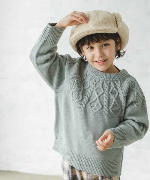 pairmanon(ペアマノン)の「【かぞくおそろい】ケーブル編みニットプルオーバー(ニット/セーター・キッズ・ベージュ/ピンク/アイボリー/ライトイエロー/チャコール/ブルー系その他3・90/100/110/120/130/140/150)」の4枚目の写真