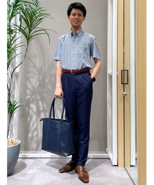 Perfect Suit FActory(パーフェクトスーツファクトリー)の「【完全ノーアイロン】半袖アイシャツ アイスライブ テープ仕様 ネイビー/サックス(ビジネスシャツ・メンズ・サックスブルー/ネイビー・LL/S/M/L/4L)」の12枚目の写真
