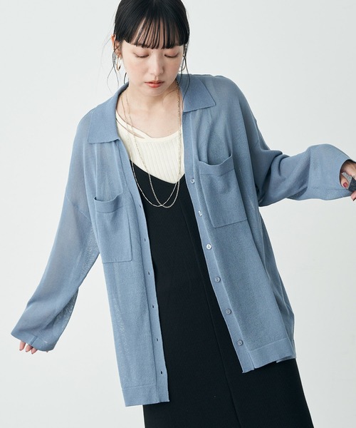 earth music&ecology(アースミュージックアンドエコロジー)の「ポケットディテールシアーニットシャツ(シャツ/ブラウス・レディース・アイボリー/グリーン/ブルー/ネイビー・FREE)」の4枚目の写真
