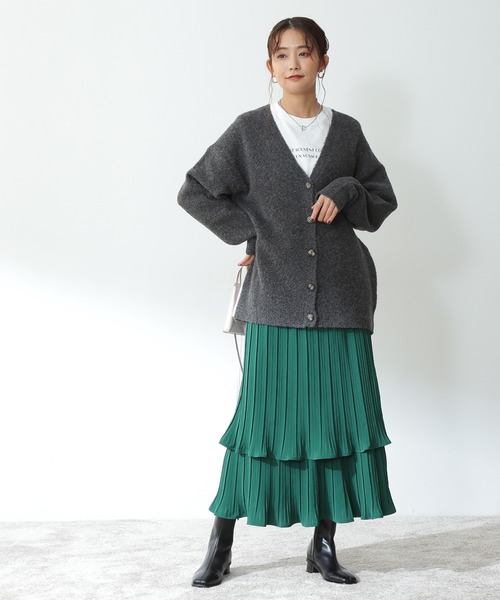 N.(N. Natural Beauty Basic)(エヌエヌナチュラルビューティーベーシック)の「【松井愛莉さん着用】◆ストレッチブークレニットカーディガン(カーディガン/ボレロ・レディース・パープル/ブルー/ナチュラル/チャコール・MEDIUM)」の10枚目の写真