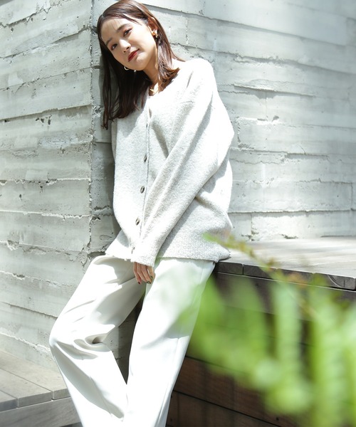 N.(N. Natural Beauty Basic)(エヌエヌナチュラルビューティーベーシック)の「【松井愛莉さん着用】◆ストレッチブークレニットカーディガン(カーディガン/ボレロ・レディース・パープル/ブルー/ナチュラル/チャコール・MEDIUM)」の13枚目の写真