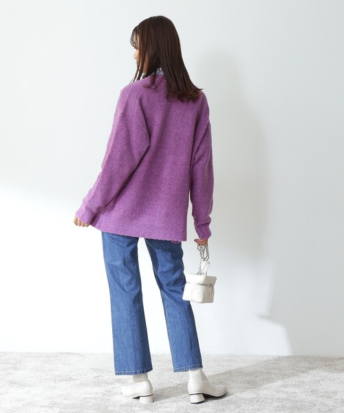 N.(N. Natural Beauty Basic)(エヌエヌナチュラルビューティーベーシック)の「【松井愛莉さん着用】◆ストレッチブークレニットカーディガン(カーディガン/ボレロ・レディース・パープル/ブルー/ナチュラル/チャコール・MEDIUM)」の8枚目の写真