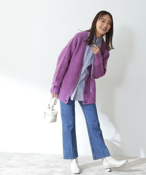 N.(N. Natural Beauty Basic)(エヌエヌナチュラルビューティーベーシック)の「【松井愛莉さん着用】◆ストレッチブークレニットカーディガン(カーディガン/ボレロ・レディース・パープル/ブルー/ナチュラル/チャコール・MEDIUM)」の6枚目の写真