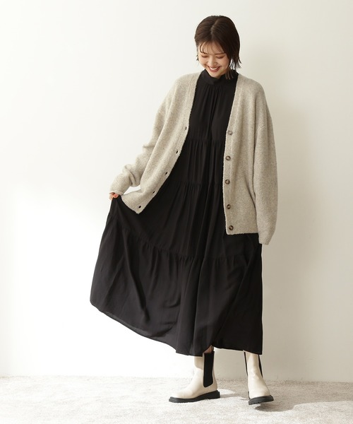 N.(N. Natural Beauty Basic)(エヌエヌナチュラルビューティーベーシック)の「【松井愛莉さん着用】◆ストレッチブークレニットカーディガン(カーディガン/ボレロ・レディース・パープル/ブルー/ナチュラル/チャコール・MEDIUM)」の21枚目の写真