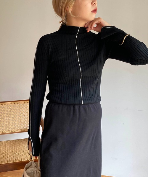 CAPRICIEUX LE'MAGE（カプリシューレマージュ）の「配色ステッチリブプルオーバー（ニット/セーター・レディース・ブラック/ベージュ/オフホワイト/イエロー・FREE）」の13枚目の写真