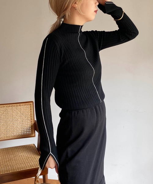 CAPRICIEUX LE'MAGE（カプリシューレマージュ）の「配色ステッチリブプルオーバー（ニット/セーター・レディース・ブラック/ベージュ/オフホワイト/イエロー・FREE）」の14枚目の写真