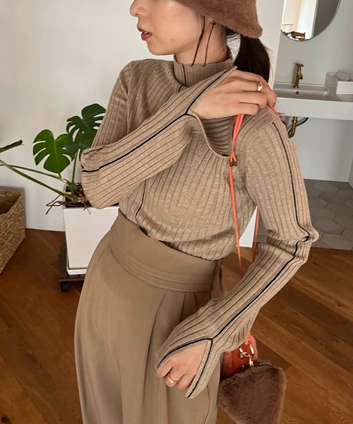 CAPRICIEUX LE'MAGE（カプリシューレマージュ）の「配色ステッチリブプルオーバー（ニット/セーター・レディース・ブラック/ベージュ/オフホワイト/イエロー・FREE）」の22枚目の写真