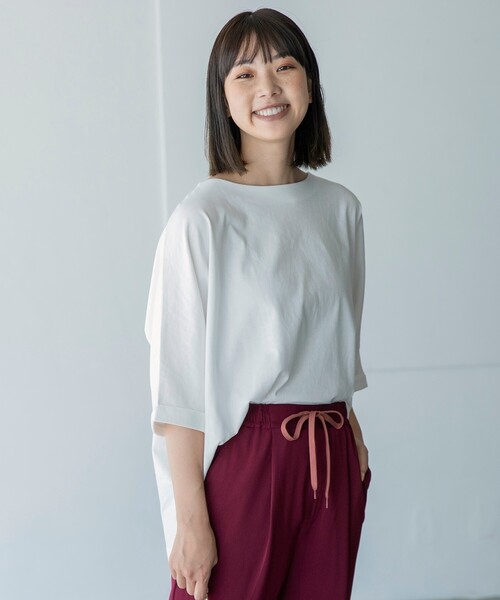 THE SHOP TK (ザ ショップ ティーケー )の「◆【CLUEL presents】【着回し力抜群!】テントラインシルエットTシャツ(Tシャツ/カットソー・レディース・ホワイト系/ライトグレー/ブラック/オレンジ/ブルー・12)」の14枚目の写真