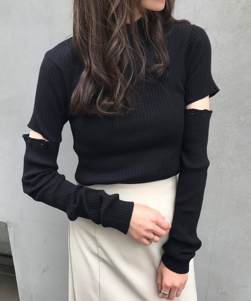 INGNI（イング）の「2WAY袖ボタンリブニット（ニット/セーター・レディース・ブラック/オフホワイト/グレー/その他・M）」の14枚目の写真