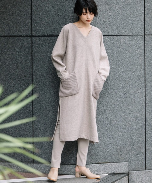 Munich（ミューニック）の「圧縮ジャージーVネックワンピース（ワンピース・レディース・ベージュ/モカ/ブラック・FREE）」の6枚目の写真