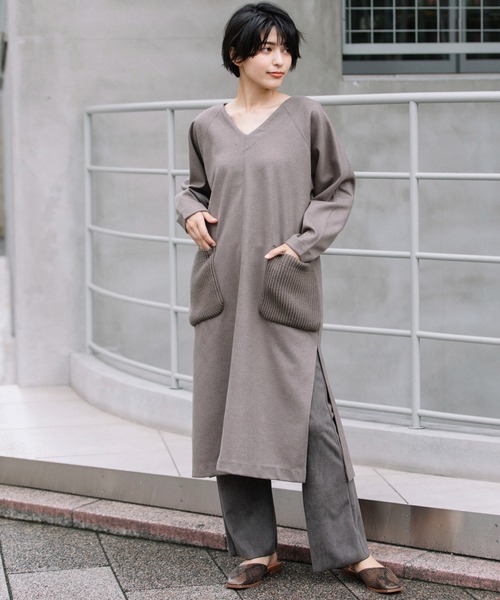 Munich（ミューニック）の「圧縮ジャージーVネックワンピース（ワンピース・レディース・ベージュ/モカ/ブラック・FREE）」の5枚目の写真