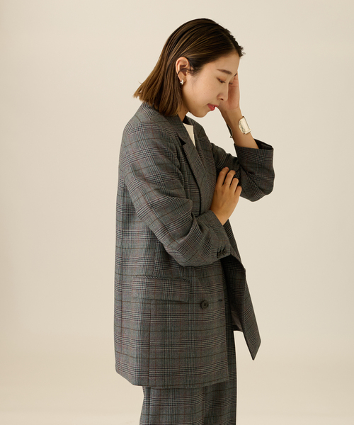 【美品】L'ESSAGE チェックダブルジャケット 38 ブラウン journal standard L'essage（ジャーナルスタンダードレサージュ