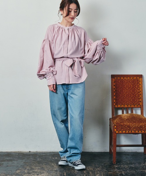 ECRIRE（エクリール）の「【yun_wearコラボ】ボリュームスリーブストライプシャツ（シャツ/ブラウス・レディース・グレー/レッド/イエロー・M/L）」の15枚目の写真