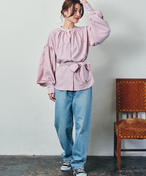 ECRIRE（エクリール）の「【yun_wearコラボ】ボリュームスリーブストライプシャツ（シャツ/ブラウス・レディース・グレー/レッド/イエロー・M/L）」の13枚目の写真