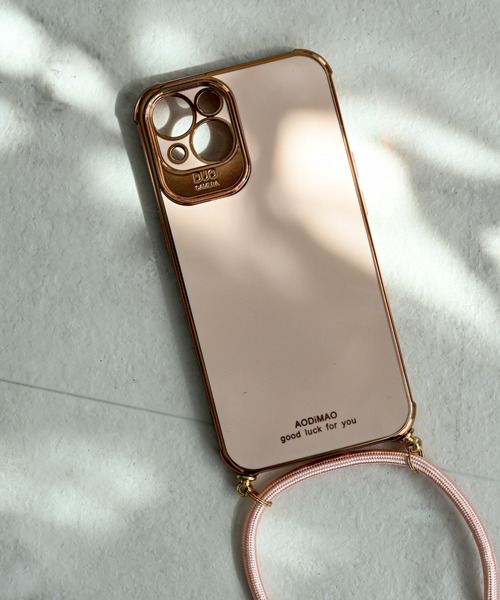 セール】ゴールドフレームiphoneケーススマホケース ストラップ付