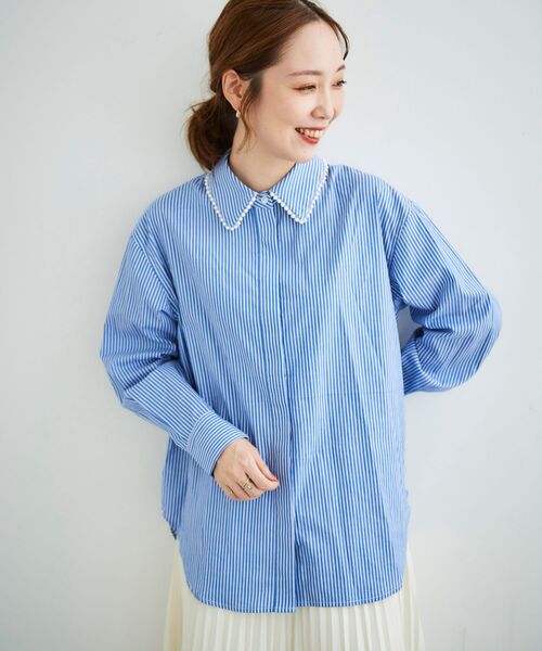 le.coeur blanc（ルクールブラン）の「パールカラーシャツ（シャツ/ブラウス・レディース・オフホワイト/ブルー系その他2・38）」の4枚目の写真