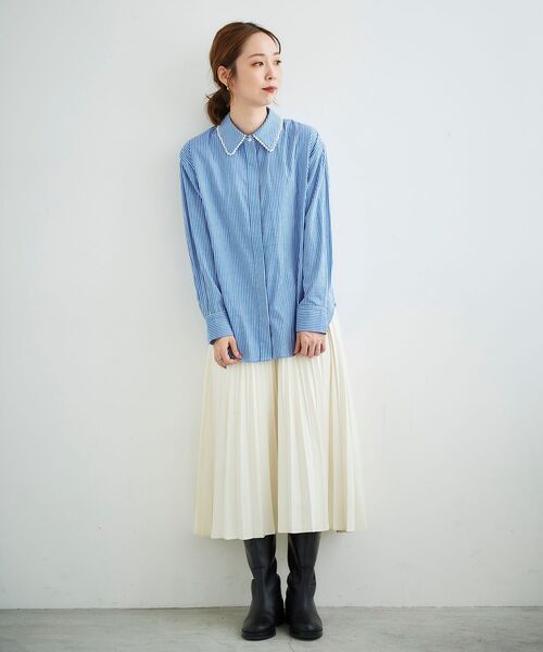 le.coeur blanc（ルクールブラン）の「パールカラーシャツ（シャツ/ブラウス・レディース・オフホワイト/ブルー系その他2・38）」の6枚目の写真